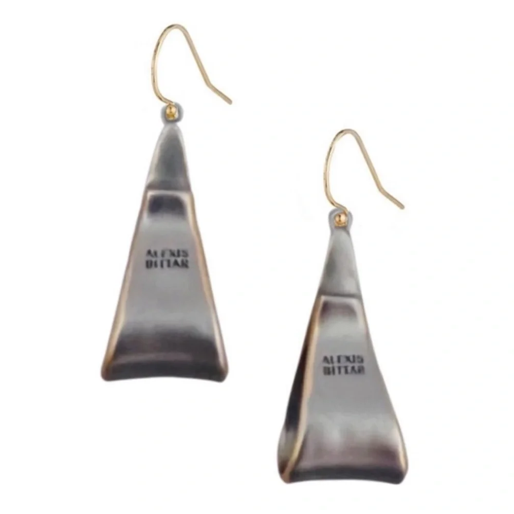 ALEXIS BITTAR • Ribbon Curl Bow Crystal Dusted Matte Silver Gold Drop Earrings